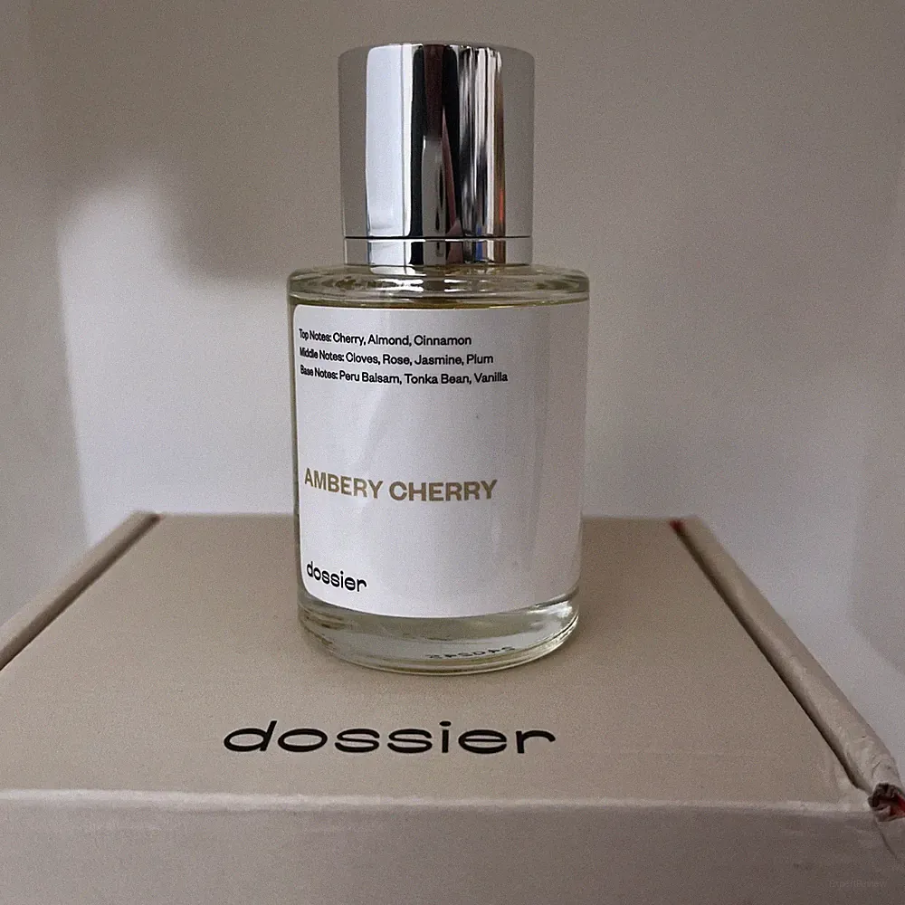 DOSSIER AMBERY CHERRY EDP Perfume Fragrance Spray 1.7 Oz Box and Label Defects