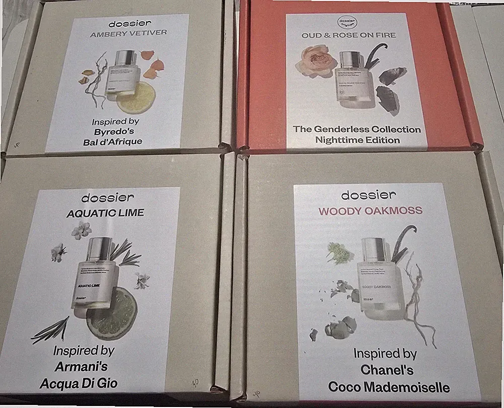 dossier perfume 4,Ambery Vetiver,Aquatic Lime,woody Oakmoss,and Oud& Rose On...